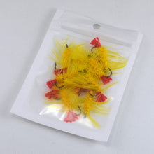 MNFT 10PCS 6# Yellow Woolly Worm Fly Red Tail Bass Trout Fly Fishing Lures Baits Popular Flies