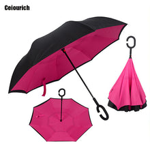 Ceiourich Popular Pure Color Double Layer Car Reverse Umbrellas With Pothook Windproof Fishing Shopping Umbrella-001
